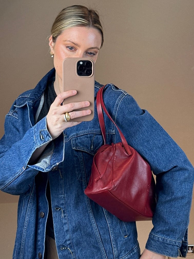 Vintage Loewe Drawstring Shoulder Bag - Red Leather