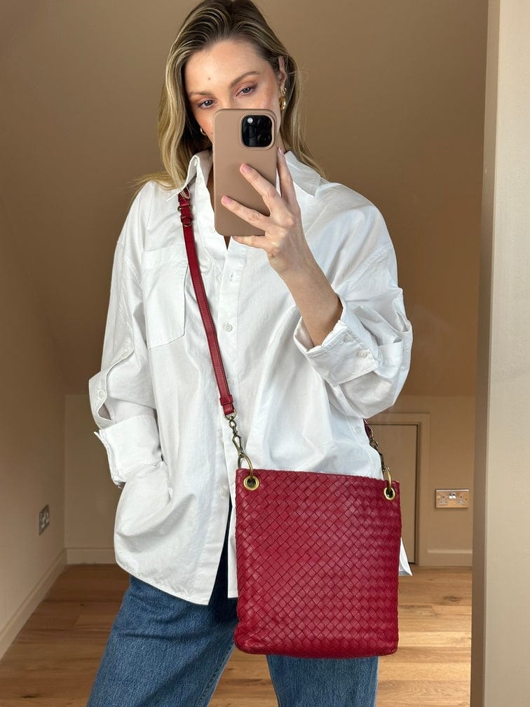 Vintage Bottega Veneta Red Intrecciato Leather Crossbody Bag