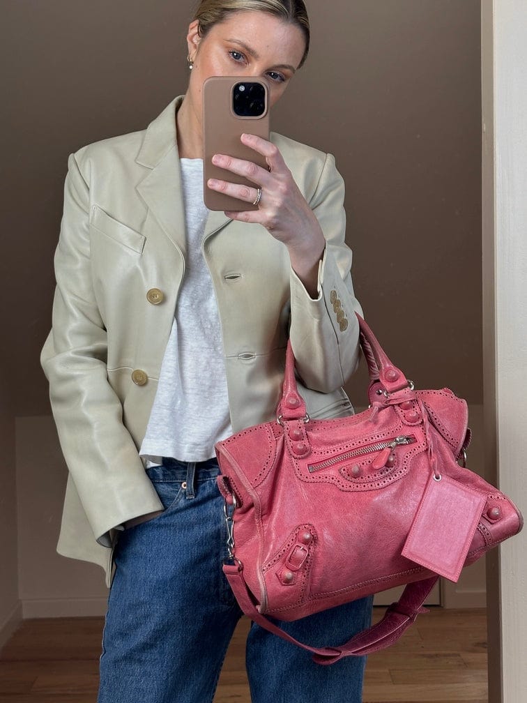 Balenciaga Pink Leather Brogues City Bag