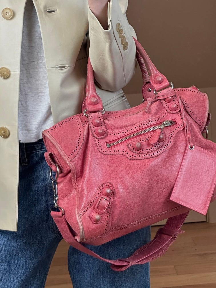 Balenciaga Pink Leather Brogues City Bag