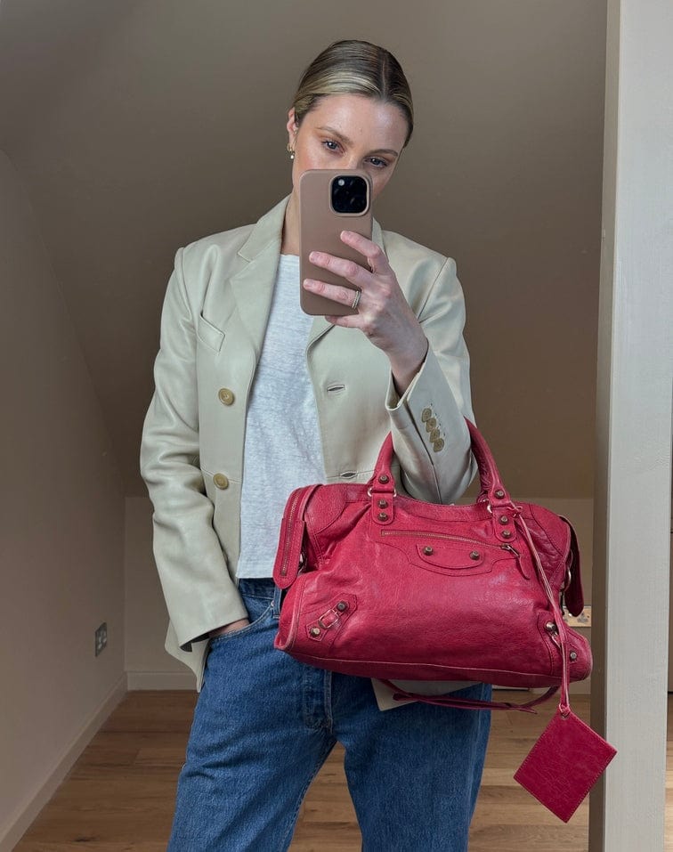 Balenciaga Pinkish Red Leather City Bag