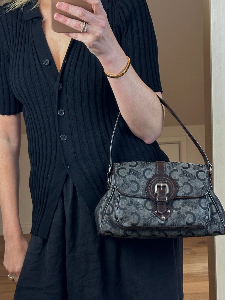 Vintage Celine Brown and Black Sulky Canvas Shoulder Bag