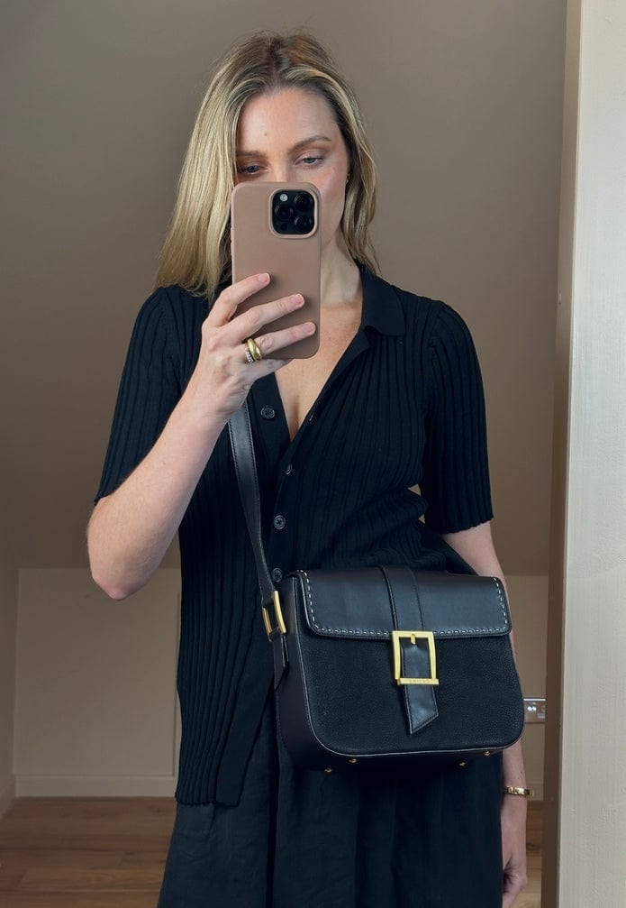 Vintage Celine Black Leather and Nubuck Crossbody Bag