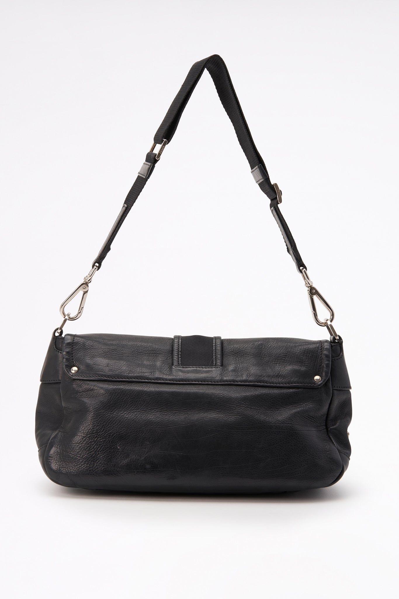 Vintage Prada Black Leather Bag with Webbing Strap