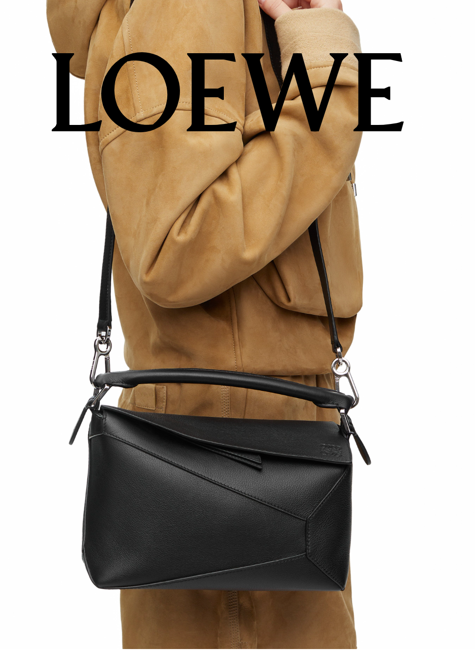 Loewe Small Black Leather Puzzle Bag