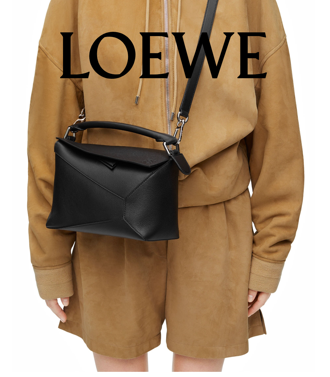 Loewe Small Black Leather Puzzle Bag