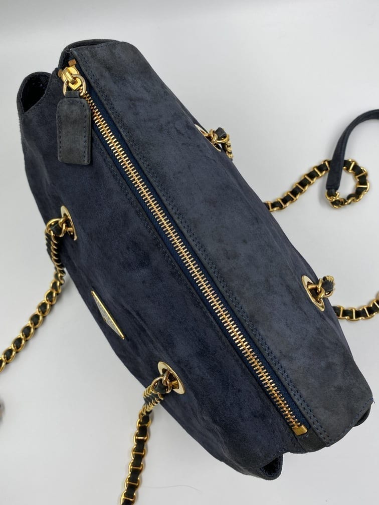Prada - Gray Suede Quilted Small Crossbody Bag