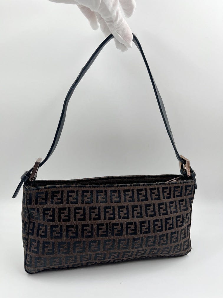 Vintage Fendi Pochette Bag in Brown Zucchino Canvas The Hosta