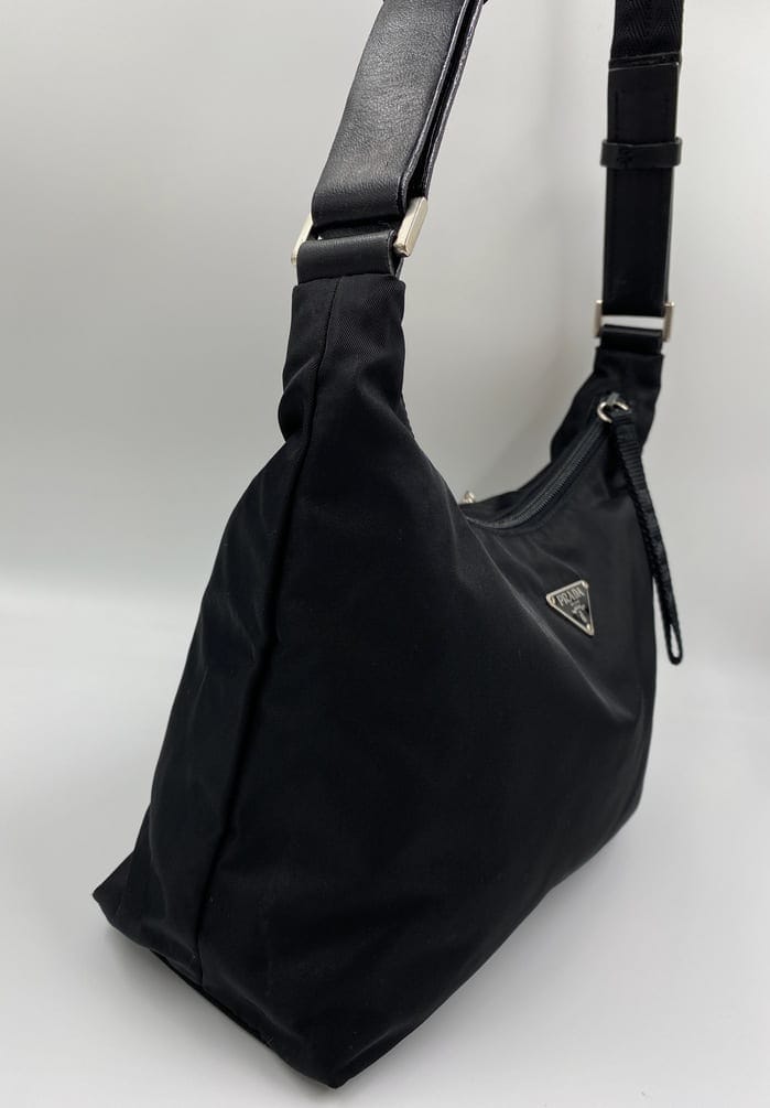 Prada Metal Bar Tessuto Hobo Handbag