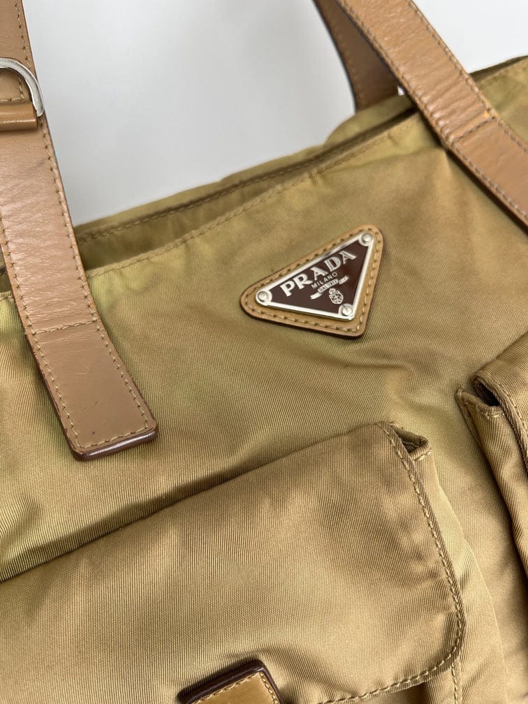 Vintage PRADA Nylon and Leather Shoulder Bag With Gold 