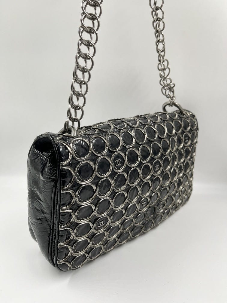 Women Vintage Black Rock Style Flap Single Shoulder Bag with Chain