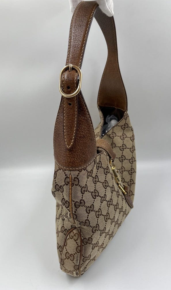 Gucci Gucci Vintage Handbag in Grey Monogram Canvas and Brown Leather