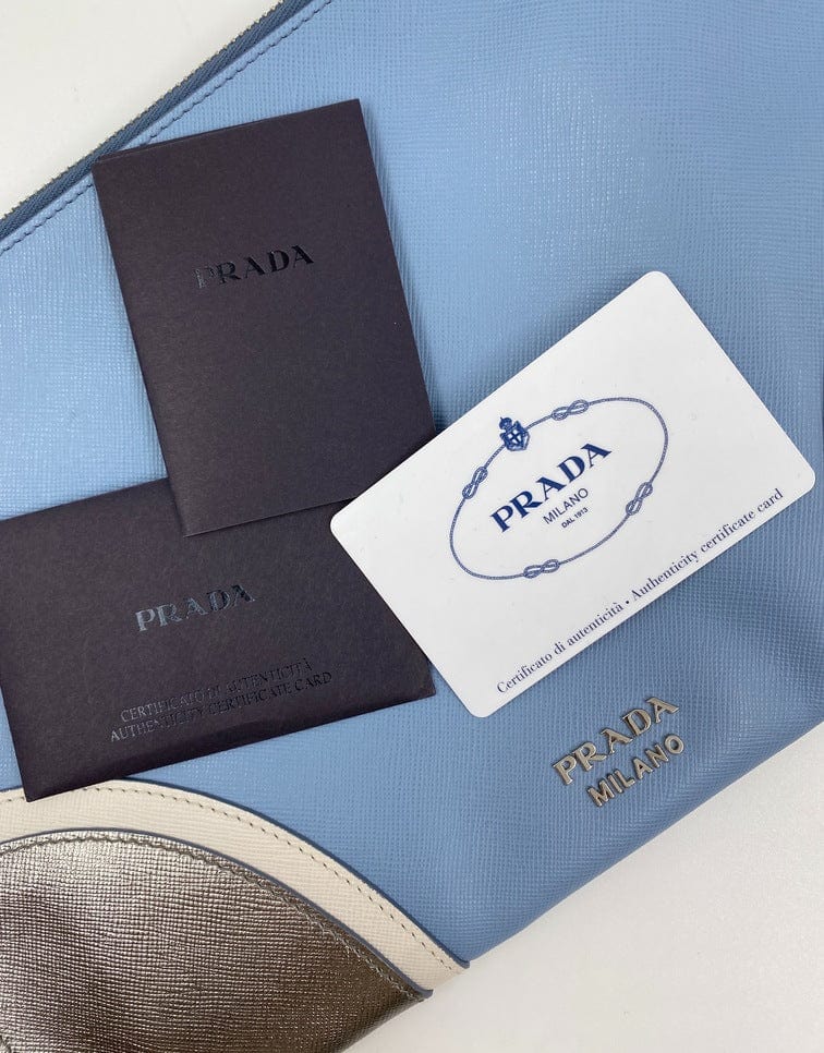 Authentic, pre-owned PRADA Long Zip Blue Saffiano Leather Wallet