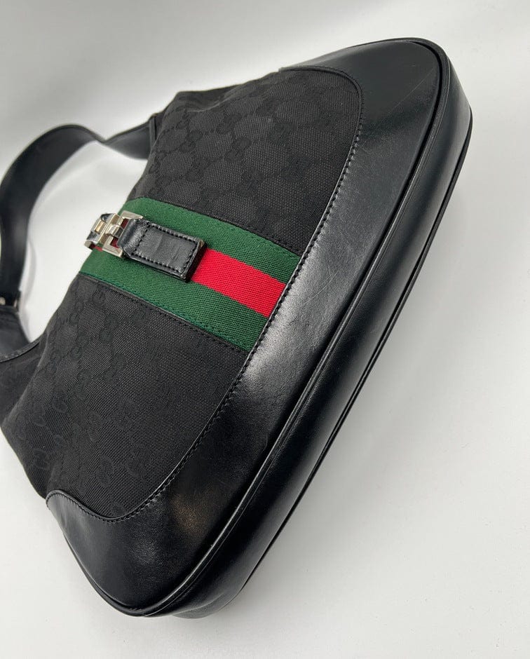Jackie vintage cloth handbag Gucci Black in Cloth - 32288157