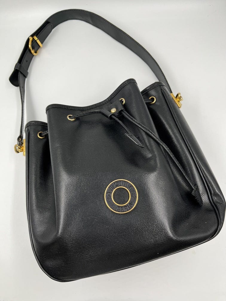 CELINE Drawstring Leather Shoulder bag Black Vintage Old Celine