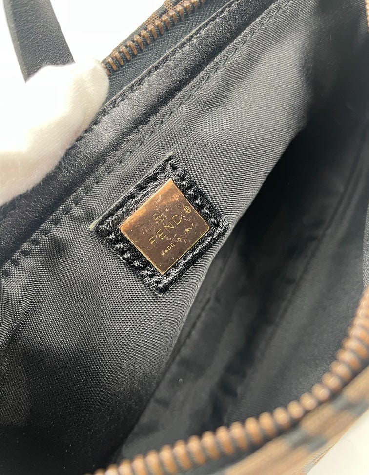 FENDI Vintage Zucchino Logo Pochette Shoulder Bag Brown Nylon Leather Rank  AB