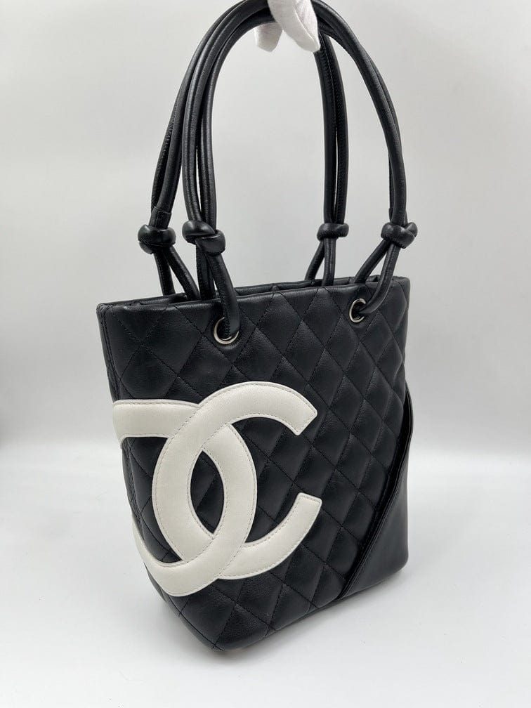 Chanel cambon line tote bag handbag Color white x black used from