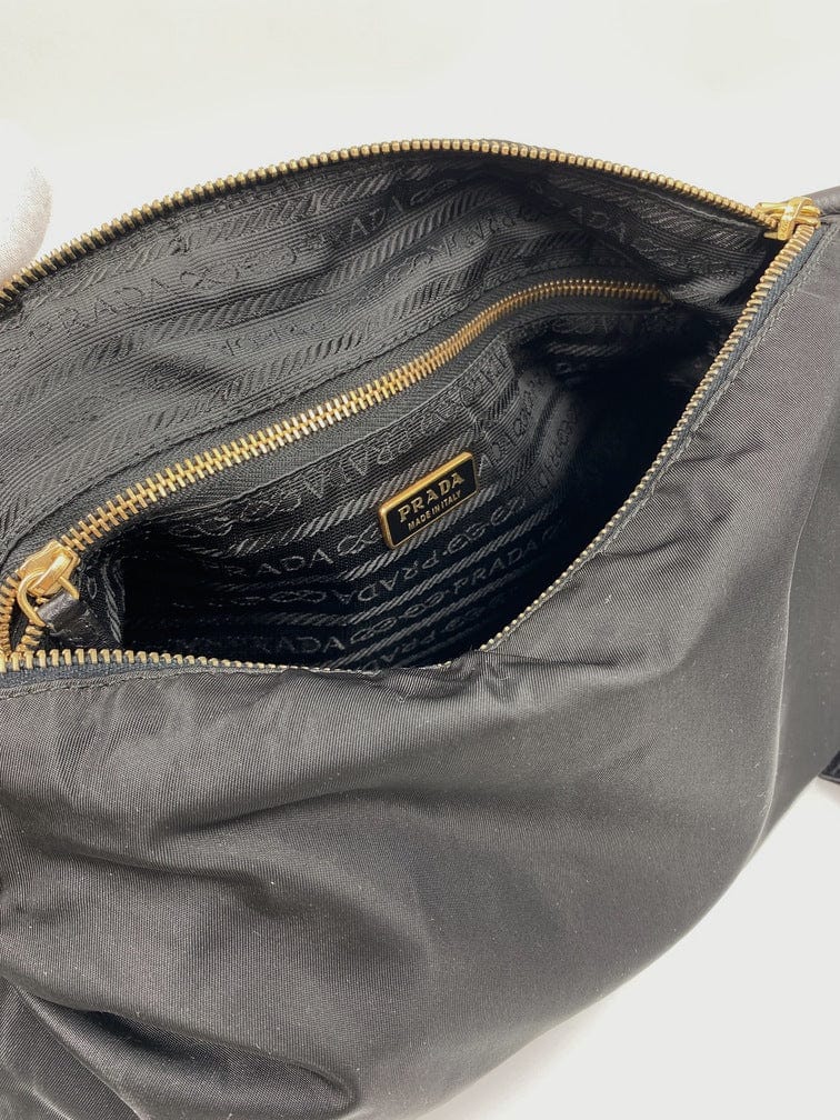 Prada Logo Plaque Baguette Shoulder Bag in Gray